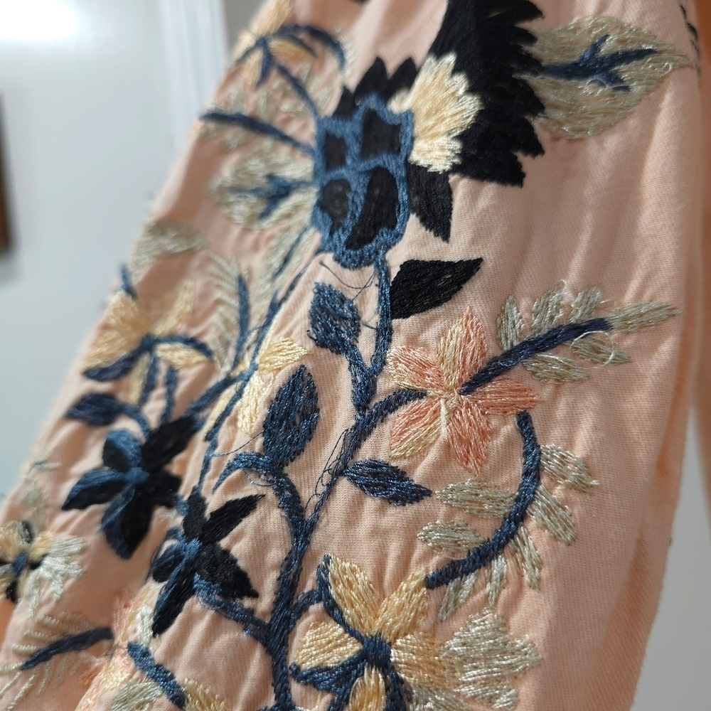 FREE PEOPLE Floral Embroidered Peasant Off The Shoulder Mini Dress, Size XS - Picture 13 of 15